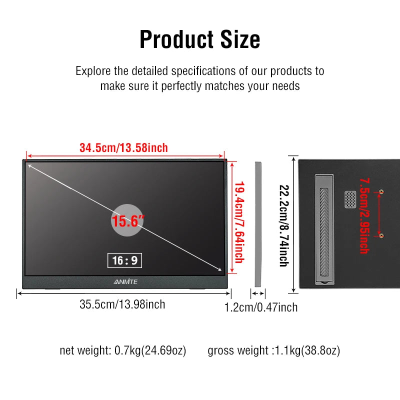 Anmite 15.6 inch Portable Touch Monitor 1080P HDR IPS Gaming Monitor USB TYPE C HDMI for Phone Laptop Desktop Switch PS4 XBOX