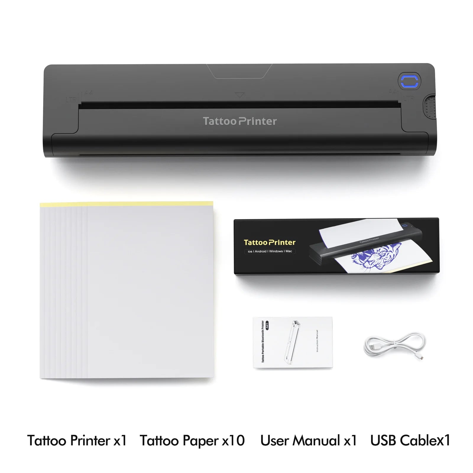 Wireless Thermal Tattoo Printer Bluetooth Tattoo Stencil Printer HD A4 Paper Printer Compatible with Android iOS Phone Tablet PC