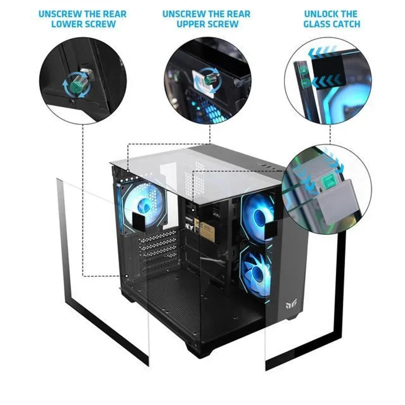 Yeah Magic CUBE MATX PC Case 270° Panoramic View Ultra-Clear Triple-Glass Showcase Design Supports up to 5 Fans オフィス＆ゲーミング PCケース