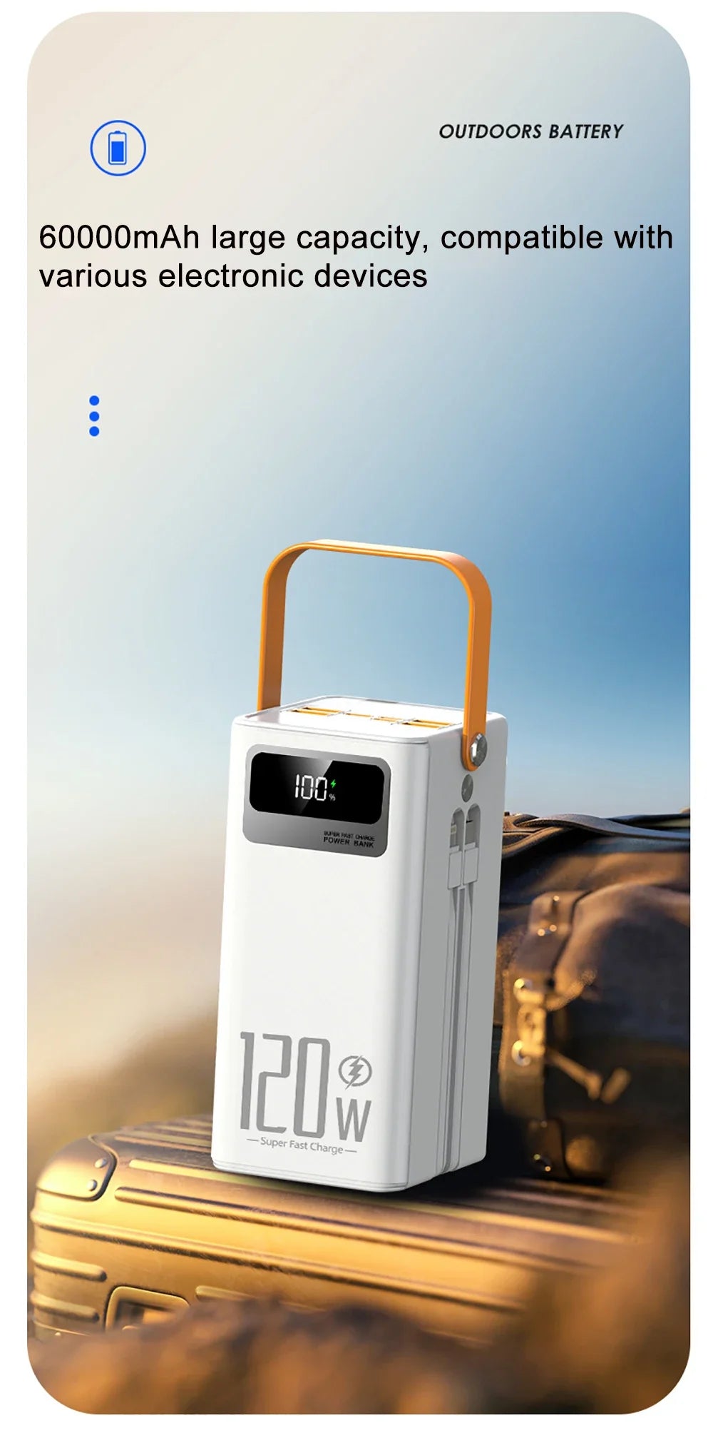 30000mAh / 60000mAh High Capacity Power Bank, 120W Quick Charge External Battery Pack with LED Light for Phone Laptop