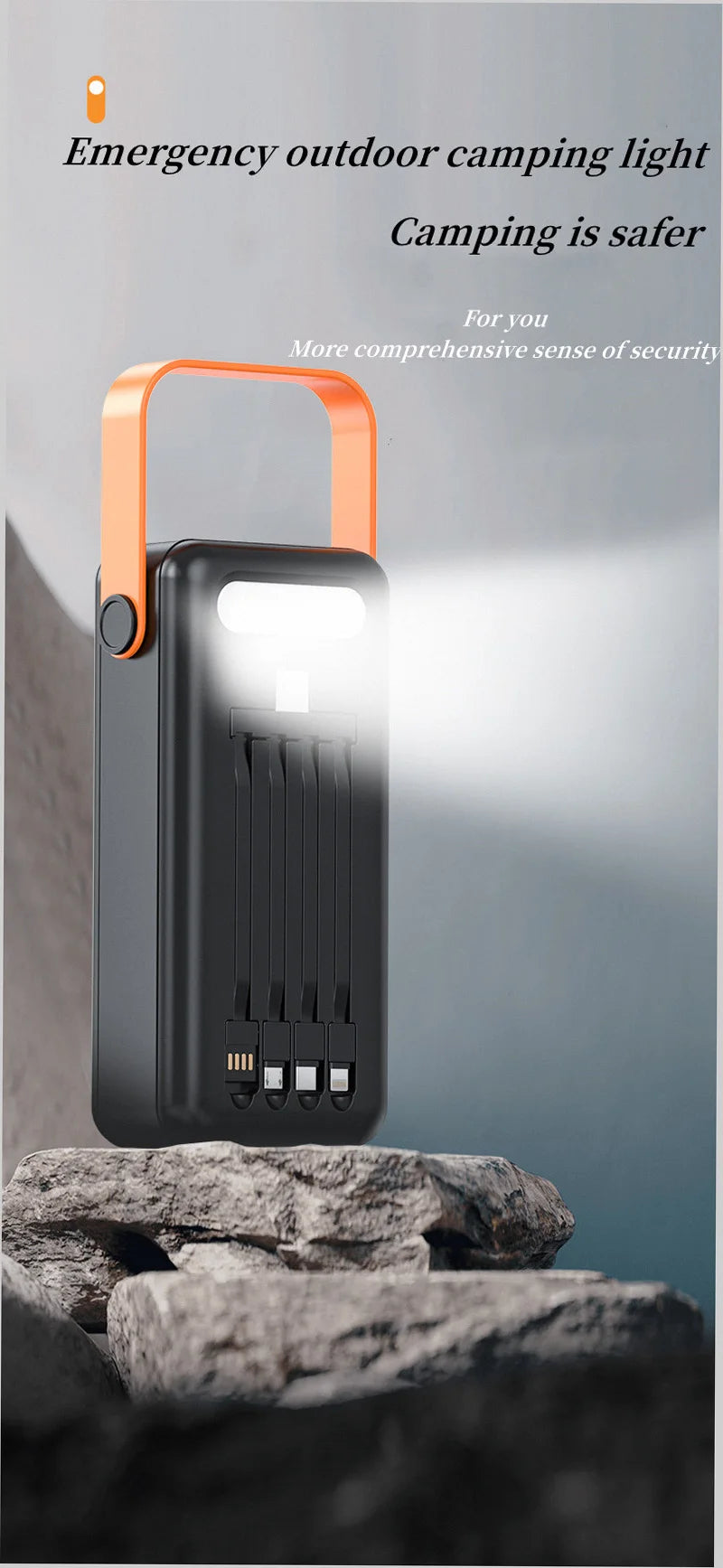 150000mAh Solar Panel Power Bank Fast charging Power Station with Four Wire External Battery Pack with Flashlight For Outdoors