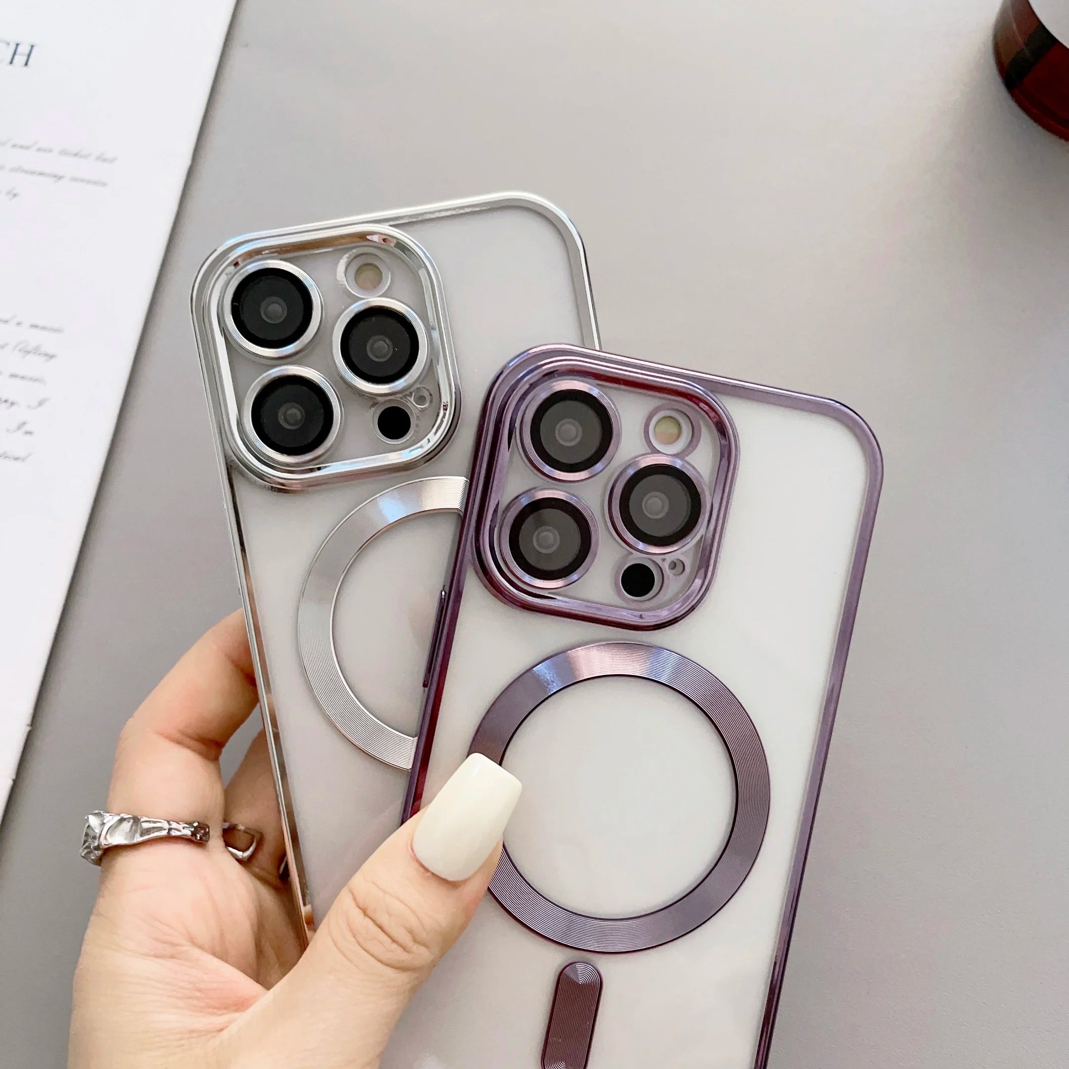 Luxury Plating Magnetic Wireless Charging Soft TPU Phone Case for iPhone 15 14 13 12 11 Pro Max Magsafe Lens Film Clear Cover