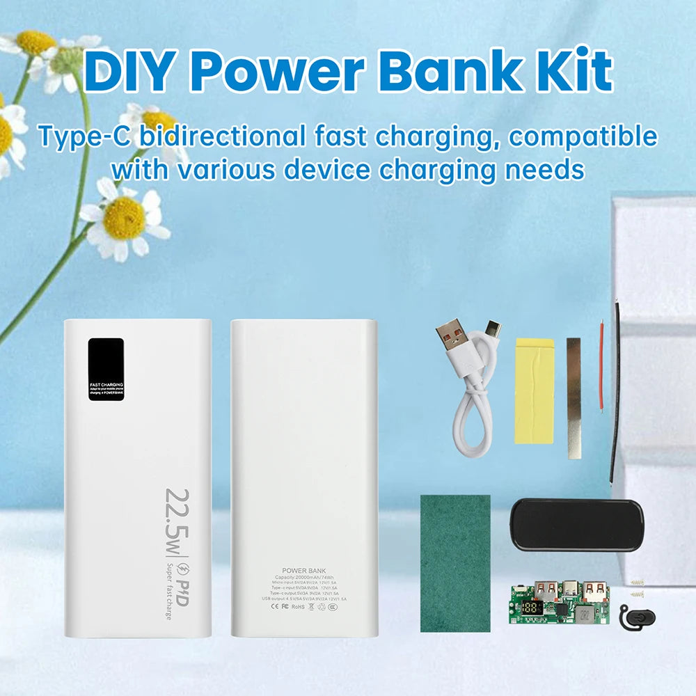 22.5W Fast Charging Module Power Bank Battery Holder 2* 1260110 Quick Charge PD Battery Holder Power Bank Case DIY Shell