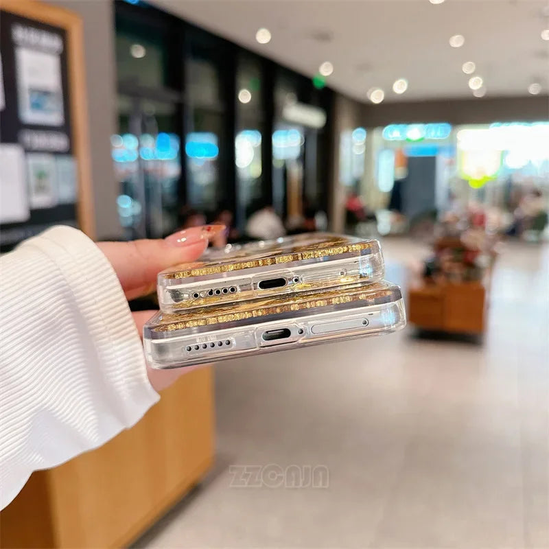 For Huawei Pura 70 Pro P60 Mate 40 50 60 Pro Case Glitter Shiny Bamboo Goldfish Liquid Quicksand Chinese Traditional Style Cover