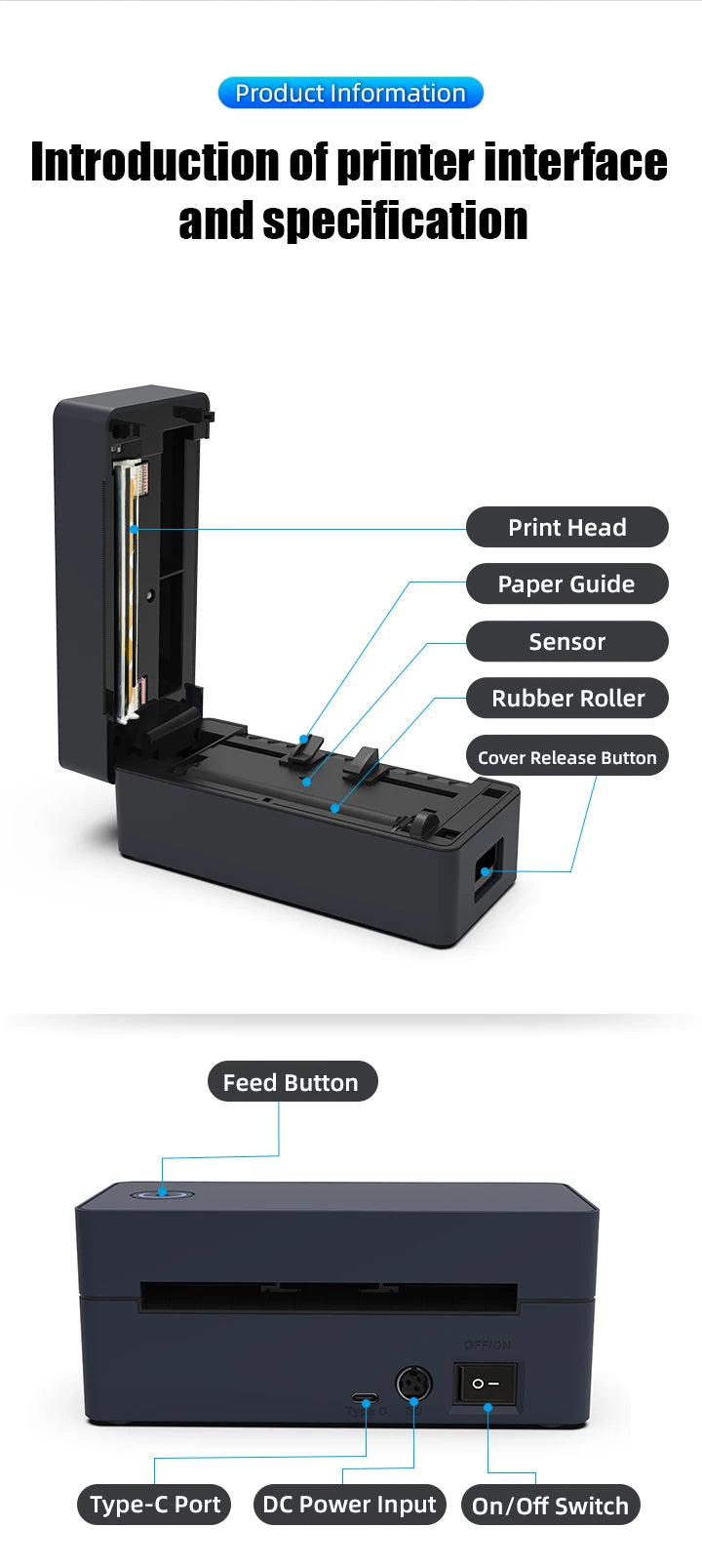 4 inch Bluetooth thermal printer for 30mm-110mm Paper DHL,Fedex Express delivery label barcode printer Android iOS Windows