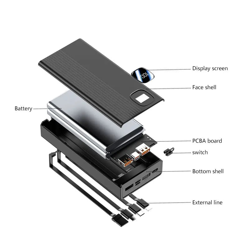140W 500000mAh Power Bank Large Capacity 4 In1 Cables Intelligent Digital Display Light Portable Powerbank For iPhone Huawei New