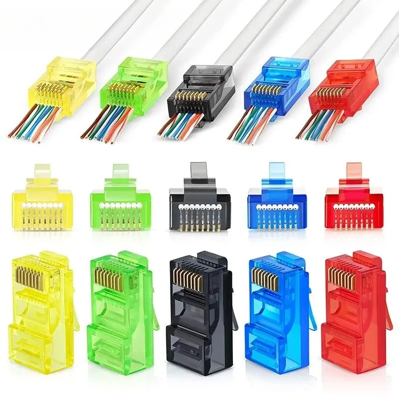 50pcs RJ45 PVC Network Cable Connector CAT5E Category 5e Unshielded Color Crystal Head for Solid/Stranded UTP Network Cable