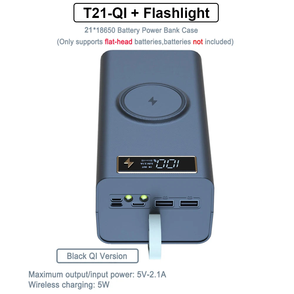 New Welding Free 21*18650 Battery Power Bank Charger Box PD 22.5W Quick Charger Case 18650 Battery Storage Box DIY Charger Case