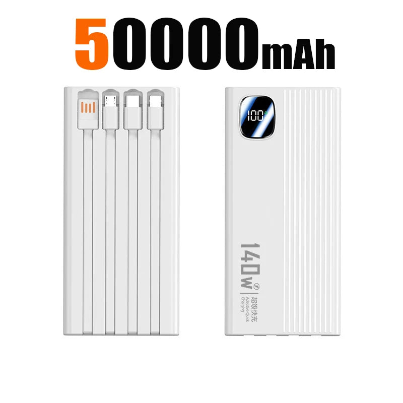 140W 500000mAh Power Bank Large Capacity 4 In1 Cables Intelligent Digital Display Light Portable Powerbank For iPhone Huawei New