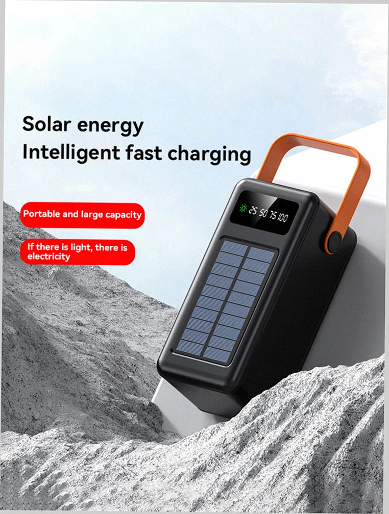 150000mAh Solar Panel Power Bank Fast charging Power Station with Four Wire External Battery Pack with Flashlight For Outdoors