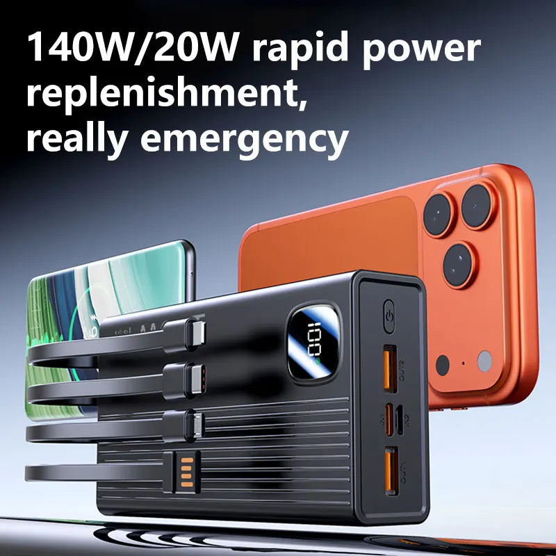140W 500000mAh Power Bank Large Capacity 4 In1 Cables Intelligent Digital Display Light Portable Powerbank For iPhone Huawei New