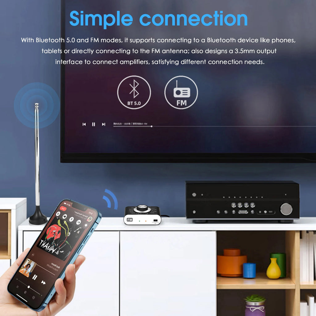 Douk Audio Portable 87-108Mhz FM Radio Tuner Stereo Bluetooth 5.0 Receiver Rechargeable with 3.5mm Out