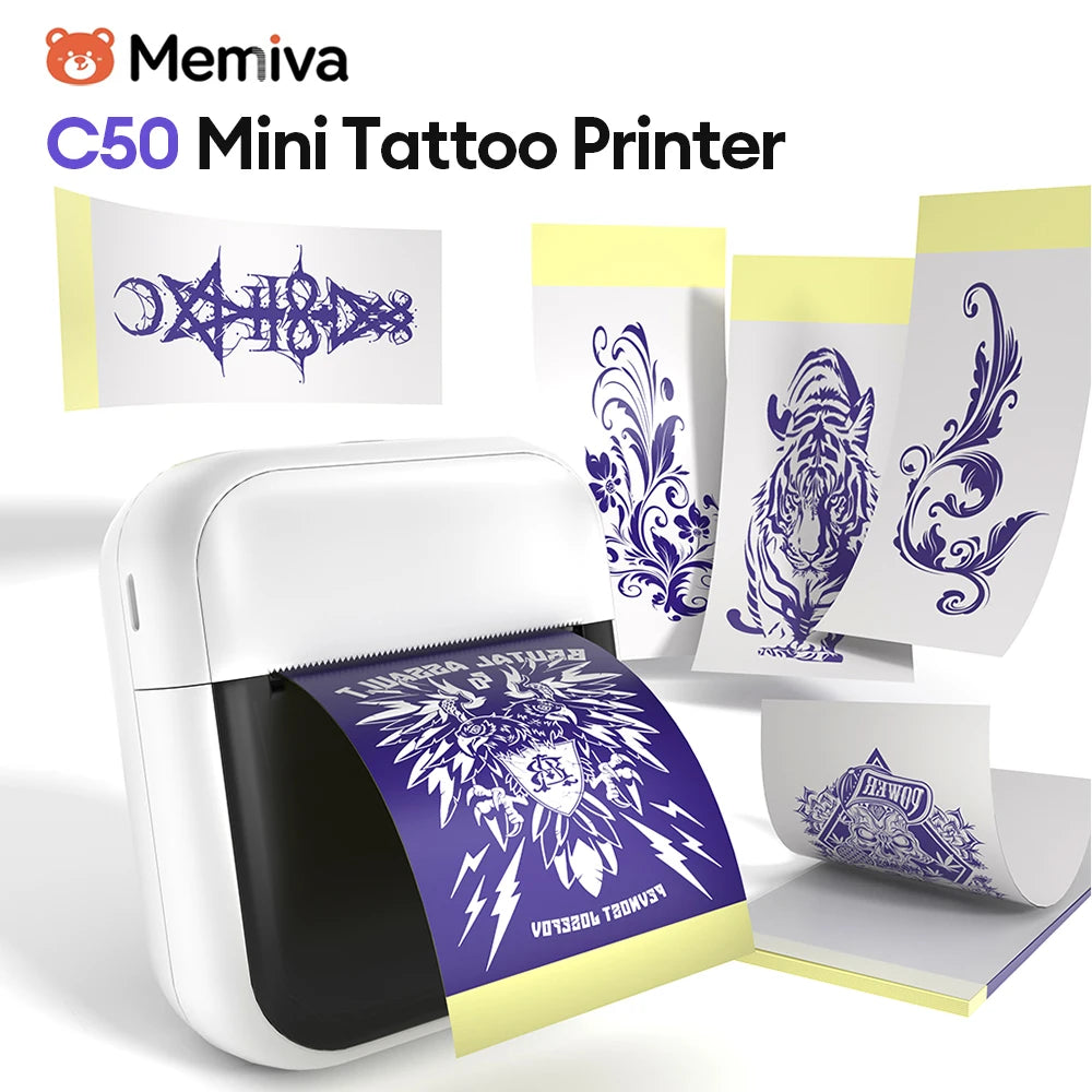 C50 Mini Tattoo Printer Portable Inkless Transfer Machine 2 Inch 15‑57mm Compatible With Phone PC iPad For Tattoo Pattern Logo