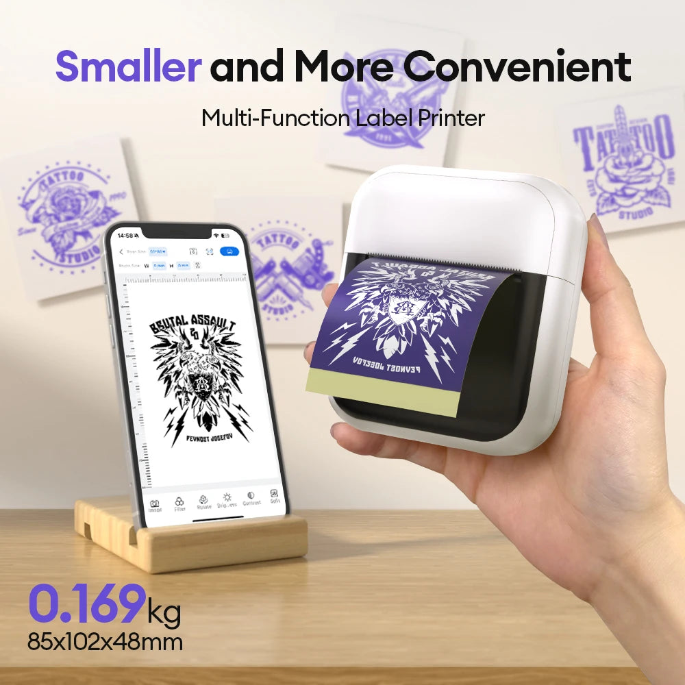 C50 Mini Tattoo Printer Portable Inkless Transfer Machine 2 Inch 15‑57mm Compatible With Phone PC iPad For Tattoo Pattern Logo