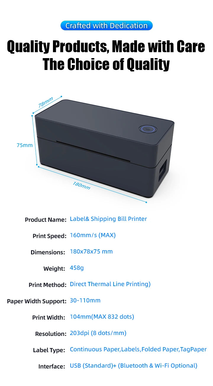 4 inch Bluetooth thermal printer for 30mm-110mm Paper DHL,Fedex Express delivery label barcode printer Android iOS Windows