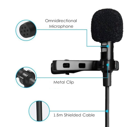 1.5m Portable USB Mini Lavalier Microphone USB/3.5mm/Type-C Metal Clip Lapel Mic Condenser Microphone For PC Laptop Mobile Phone
