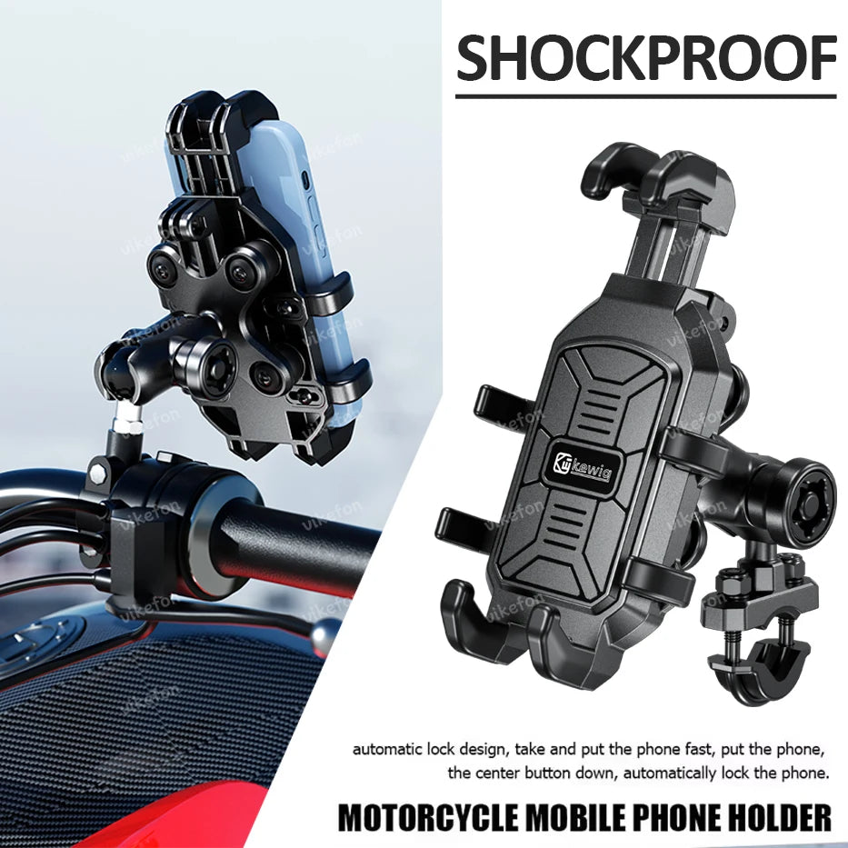 Shockproof Motorcycle Phone Holder 4 Vibration Dampener 360 Rotation Anti-Thief Motorbike Bicycle Bike Scooter Phone Stand Mount