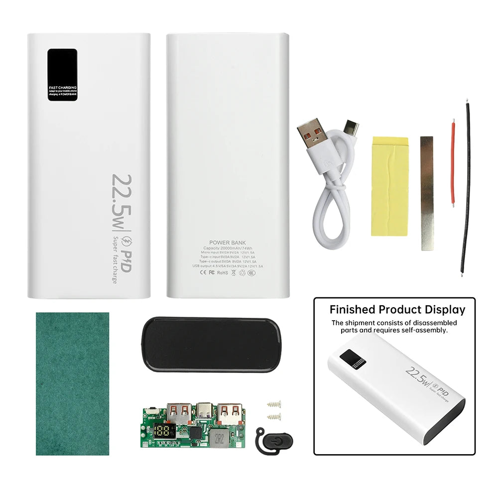 22.5W Fast Charging Module Power Bank Battery Holder 2* 1260110 Quick Charge PD Battery Holder Power Bank Case DIY Shell