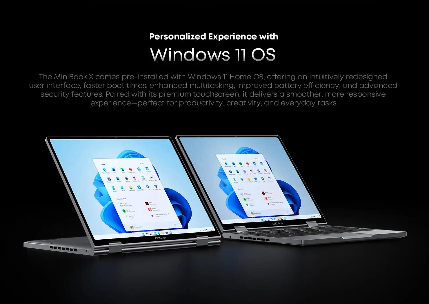 CHUWI Touch Screen Laptop MiniBook X 2-in-1 Laptop Intel N150 512GB ROM 16GB LPDDR5 10.51" 2K FHD IPS Windows 11 Work Notebook