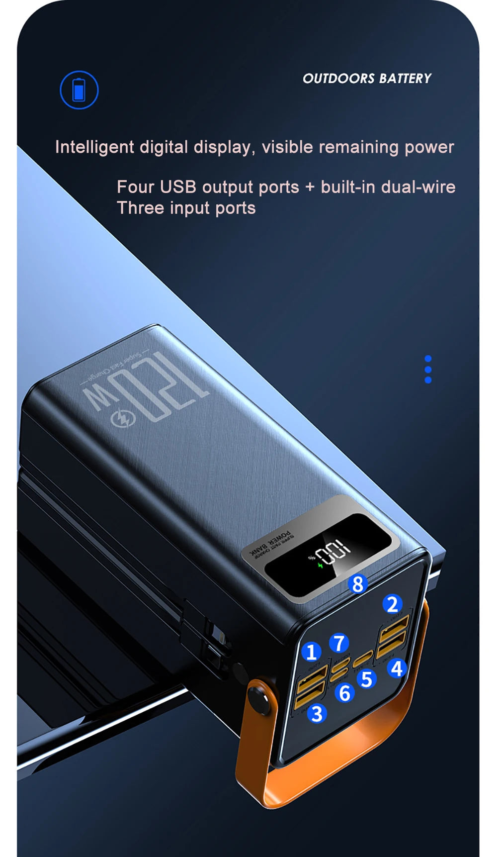 30000mAh / 60000mAh High Capacity Power Bank, 120W Quick Charge External Battery Pack with LED Light for Phone Laptop
