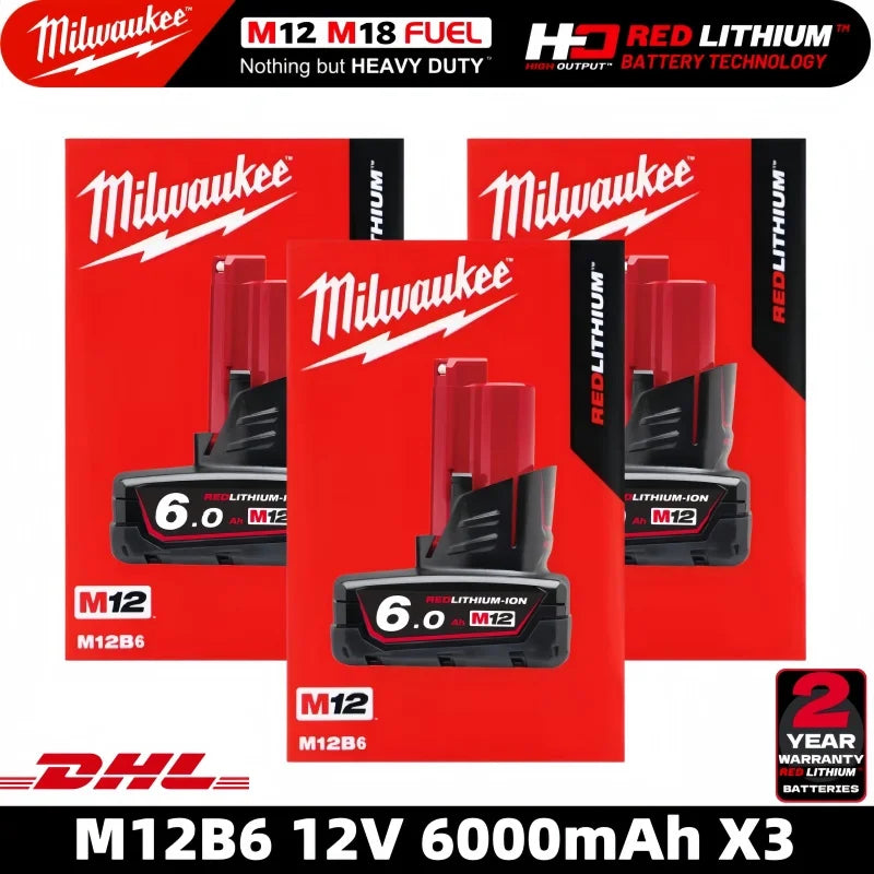 Milwaukee M12 REDLITHIUM HB 6.0Ah Extended Capacity Battery – 12V Rechargeable for M12 Cordless Tools (Model: 48-11-2402)