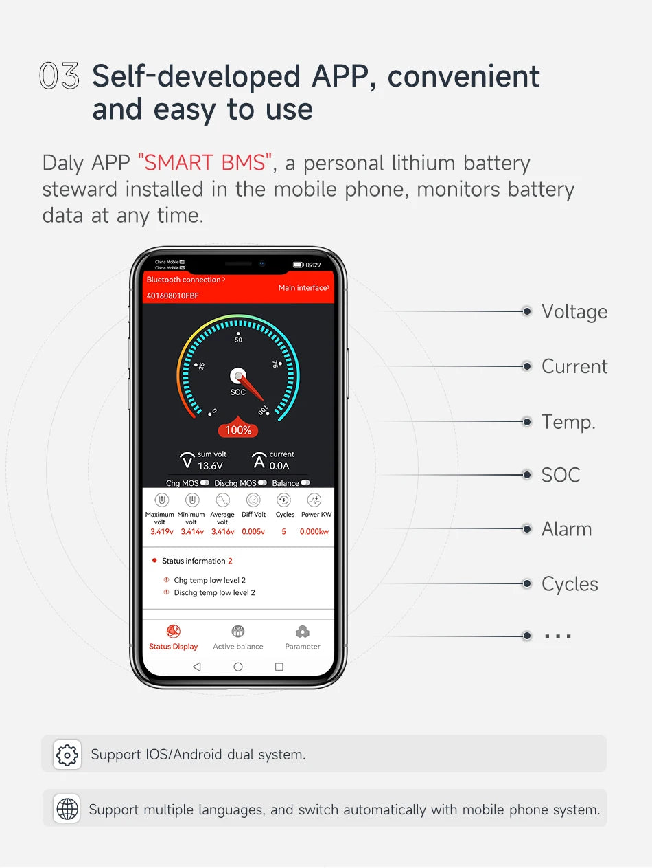 DALY Smart BMS LiFePo4 4S 12V APP BMS RS485/CAN 30A 40A 50A 60A  Parallel Bluetooth Solar Energy Inverter Power Bank