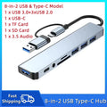 TYPE-C Hub USB3.0 Hub 8 in 2 USB Extender with SD/TF Card Reader& 3.5mm Audio Jack for MacBook/PC/Laptop/Tablet Devices Splitter