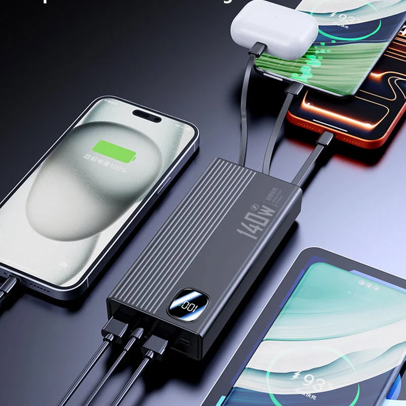 140W 500000mAh Power Bank Large Capacity 4 In1 Cables Intelligent Digital Display Light Portable Powerbank For iPhone Huawei New