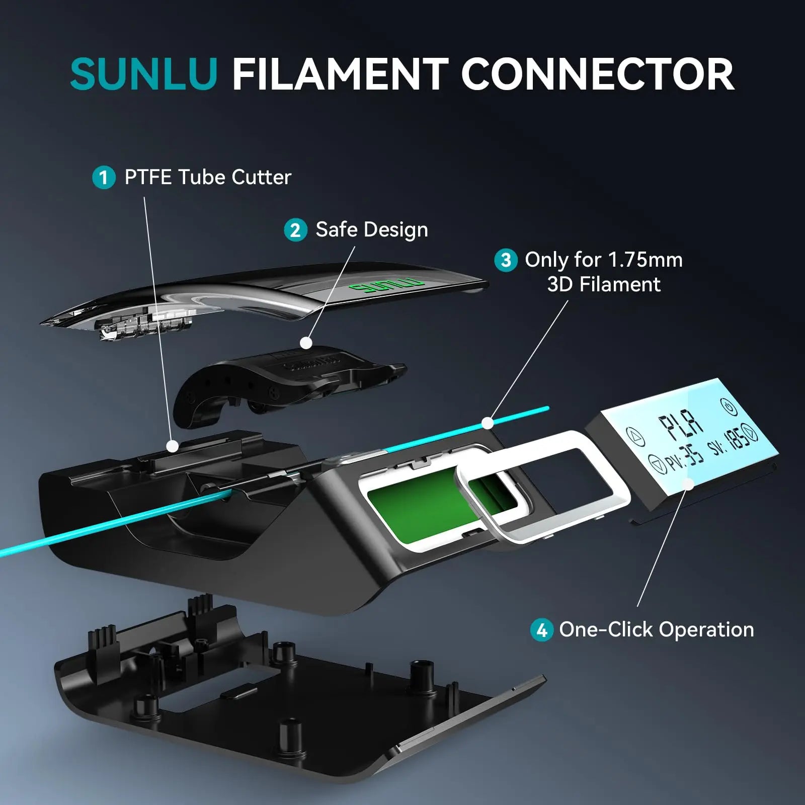 SUNLU Filament Connector 1.75mm Filament Fast Welding For PLA/PETG/TPU/ABS/PA/Nylon 200Pcs PTFE Sleeve filament Splicer