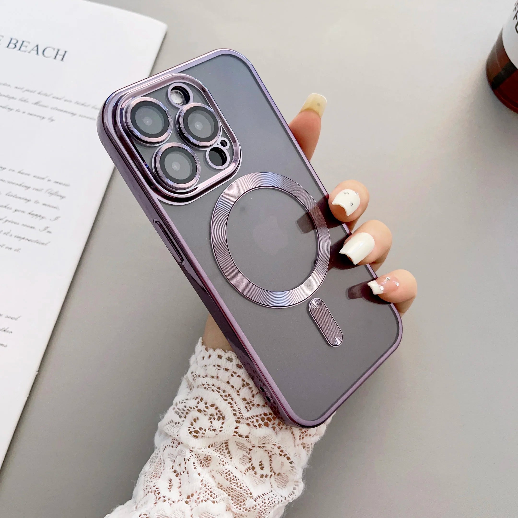 Luxury Plating Magnetic Wireless Charging Soft TPU Phone Case for iPhone 15 14 13 12 11 Pro Max Magsafe Lens Film Clear Cover