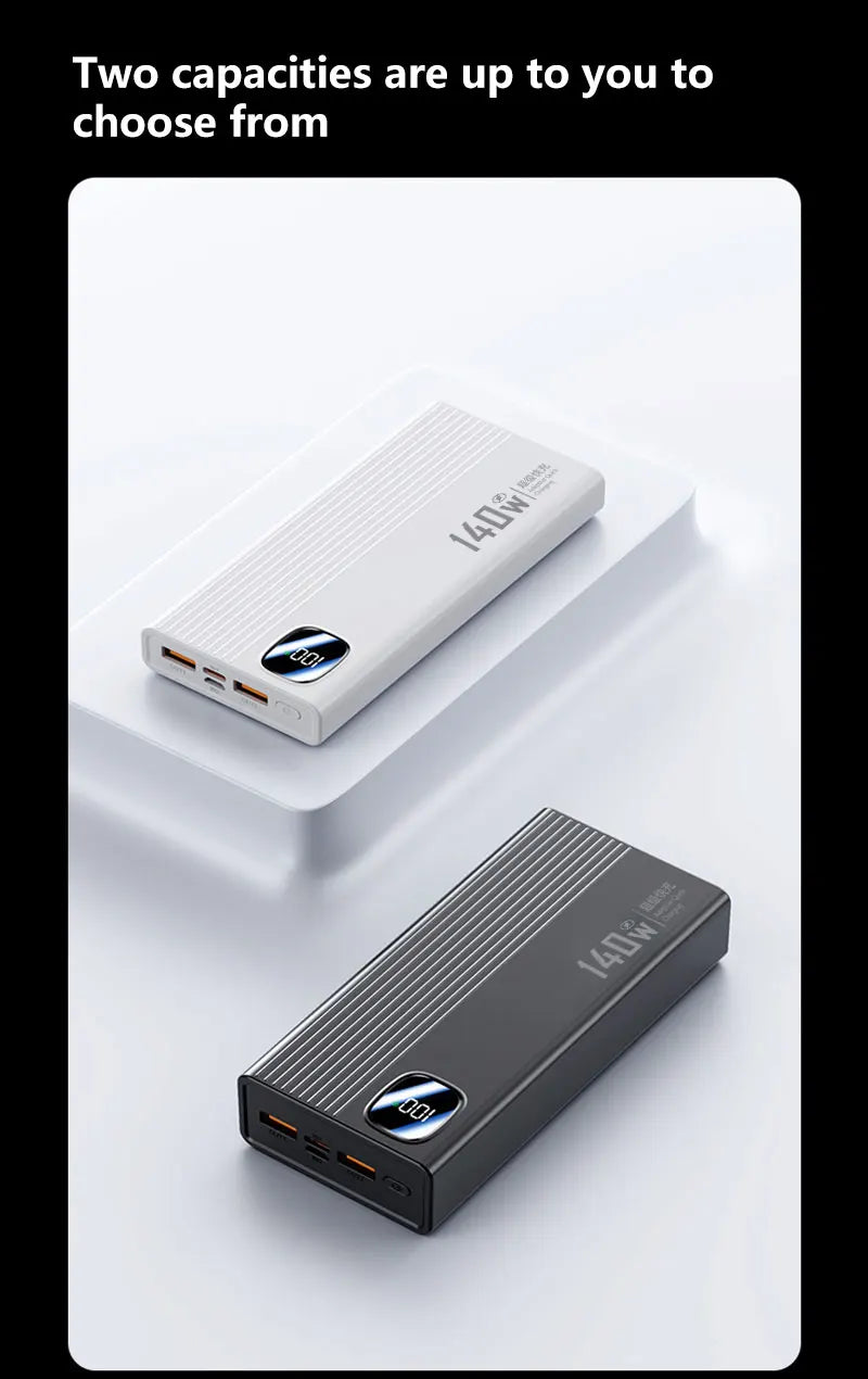 140W 500000mAh Power Bank Large Capacity 4 In1 Cables Intelligent Digital Display Light Portable Powerbank For iPhone Huawei New