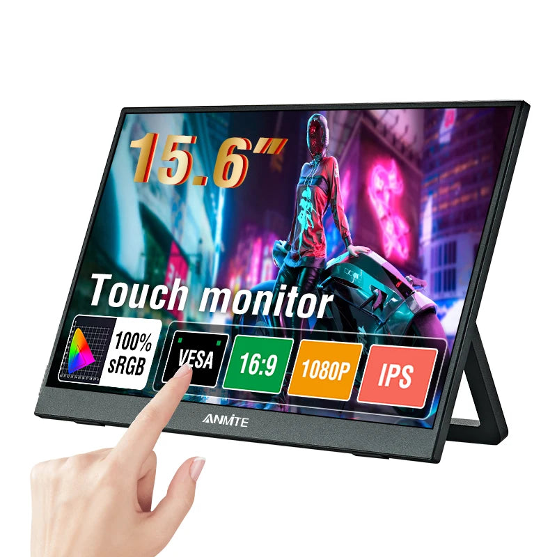 Anmite 15.6 inch Portable Touch Monitor 1080P HDR IPS Gaming Monitor USB TYPE C HDMI for Phone Laptop Desktop Switch PS4 XBOX