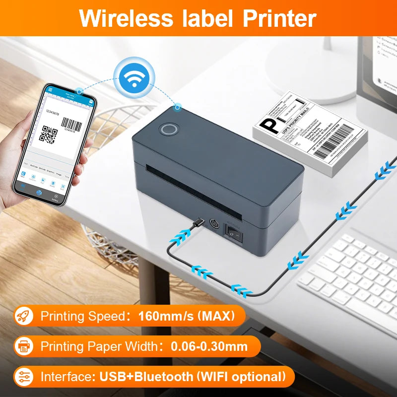 4 inch Bluetooth thermal printer for 30mm-110mm Paper DHL,Fedex Express delivery label barcode printer Android iOS Windows