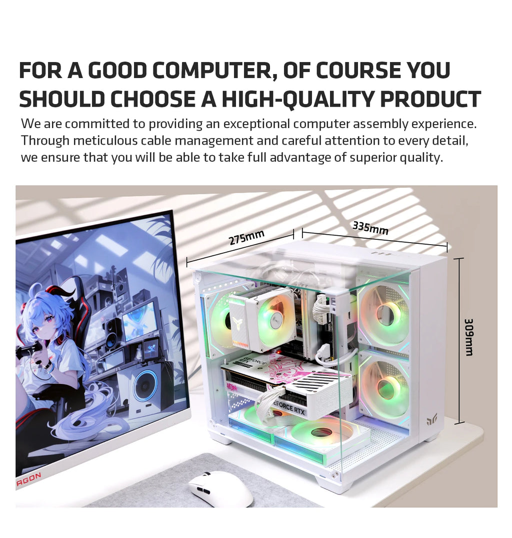 Yeah Magic CUBE MATX PC Case 270° Panoramic View Ultra-Clear Triple-Glass Showcase Design Supports up to 5 Fans オフィス＆ゲーミング PCケース