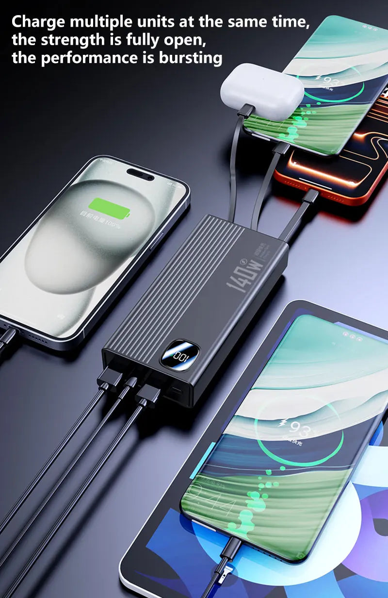140W 500000mAh Power Bank Large Capacity 4 In1 Cables Intelligent Digital Display Light Portable Powerbank For iPhone Huawei New