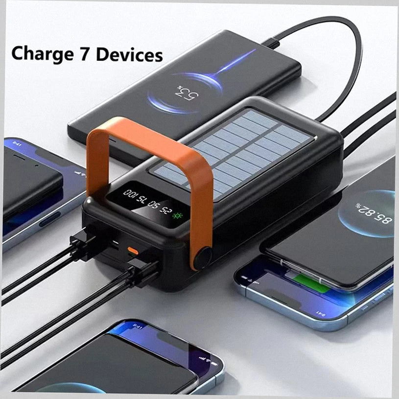 150000mAh Solar Panel Power Bank Fast charging Power Station with Four Wire External Battery Pack with Flashlight For Outdoors