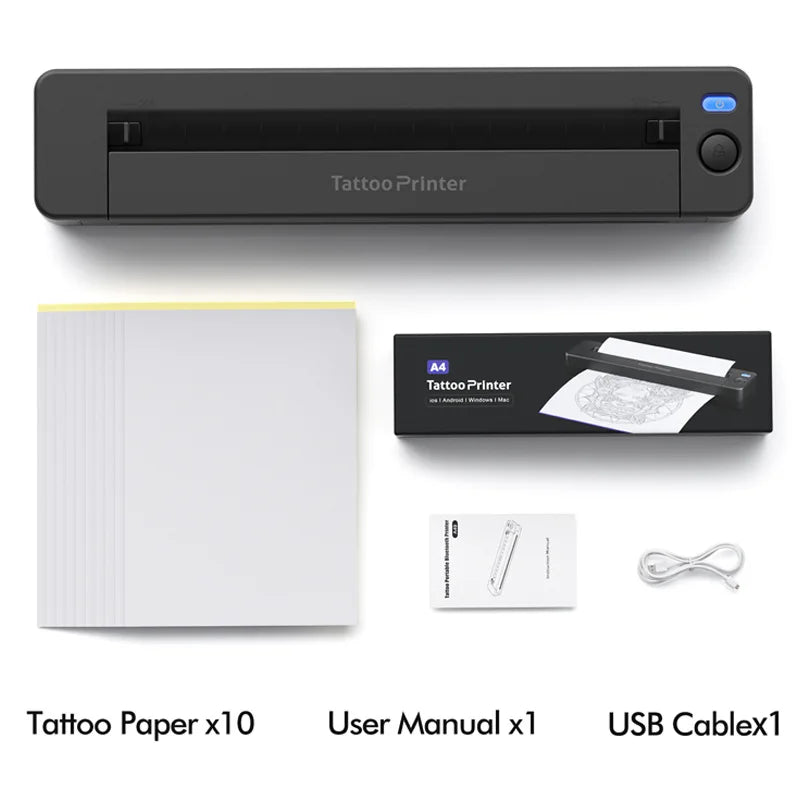 Wireless Thermal Tattoo Printer Bluetooth Tattoo Stencil Printer HD A4 Paper Printer Compatible with Android iOS Phone Tablet PC