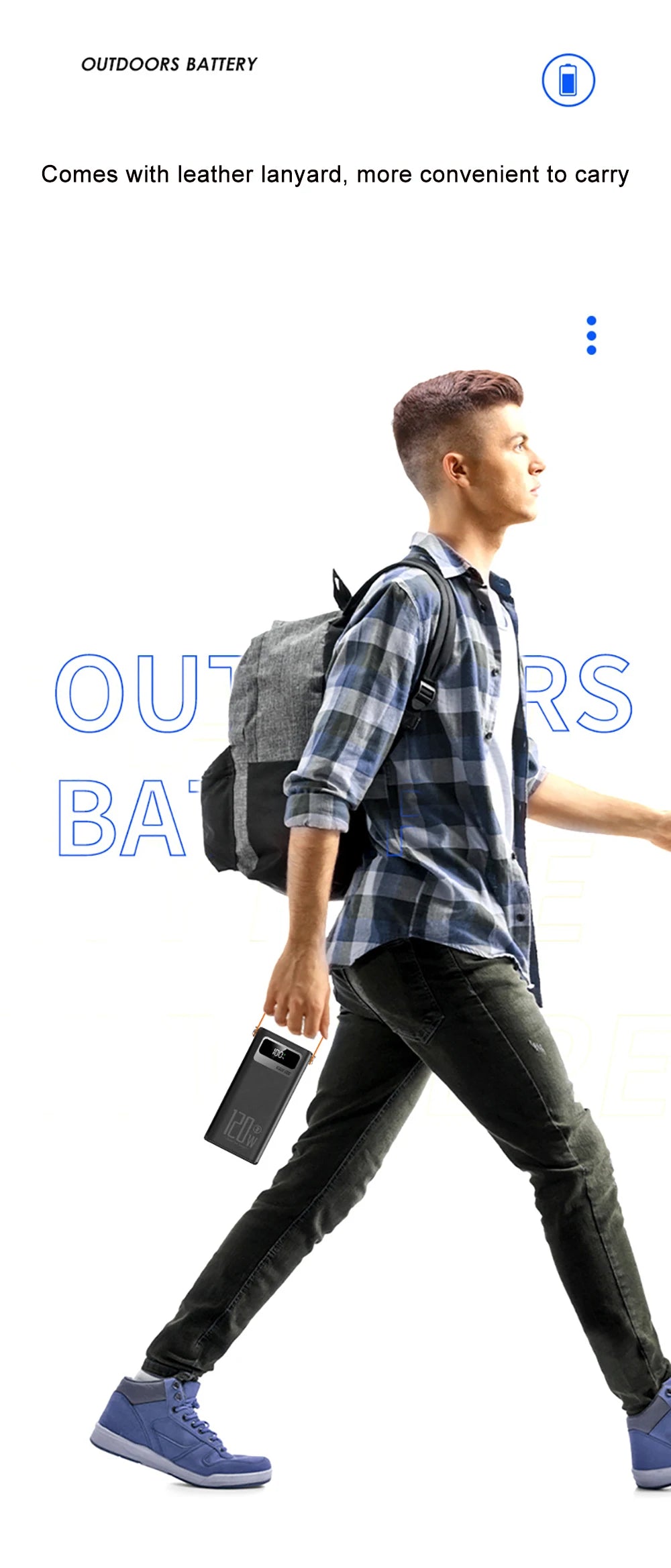 30000mAh / 60000mAh High Capacity Power Bank, 120W Quick Charge External Battery Pack with LED Light for Phone Laptop