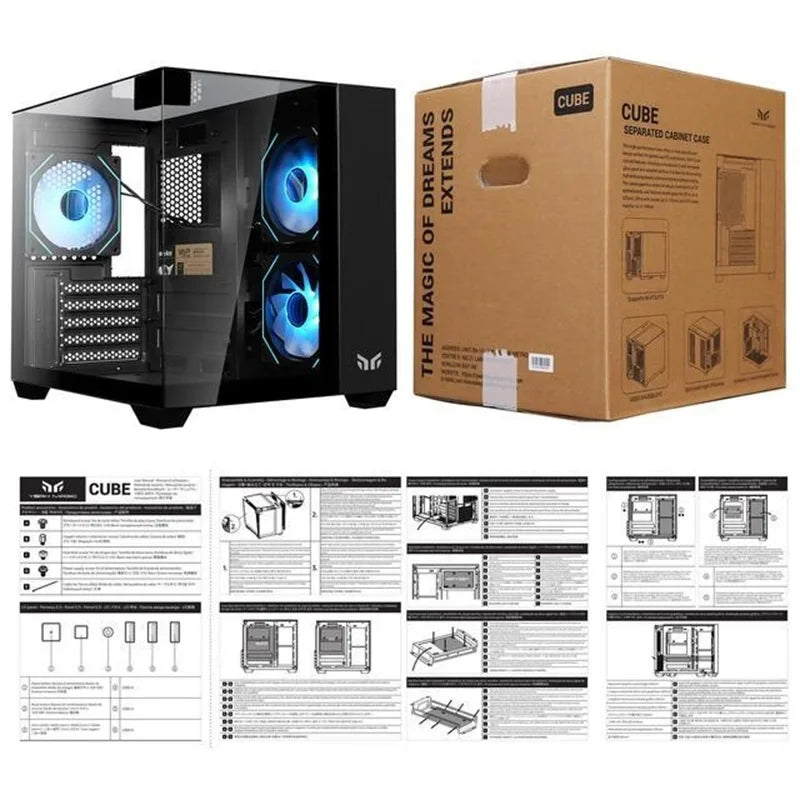 Yeah Magic CUBE MATX PC Case 270° Panoramic View Ultra-Clear Triple-Glass Showcase Design Supports up to 5 Fans オフィス＆ゲーミング PCケース