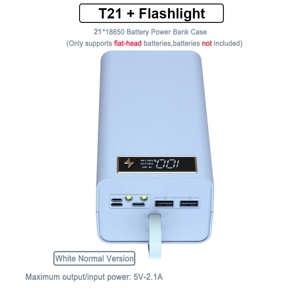 New Welding Free 21*18650 Battery Power Bank Charger Box PD 22.5W Quick Charger Case 18650 Battery Storage Box DIY Charger Case