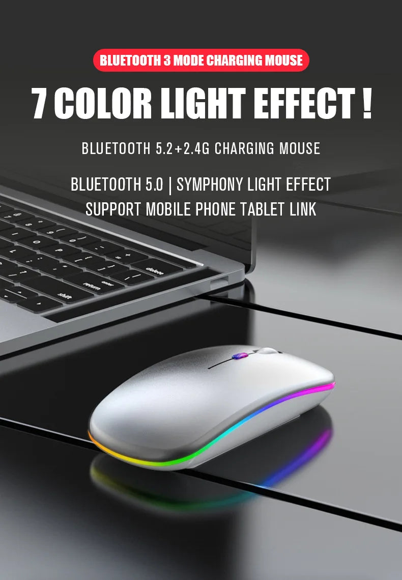 HOMEFISH PHONEPACE Dual Mode Wireless Mouse 2.4G Bluetooth Rechargeable Silent LED Backlit Optical Mice for PC Laptop
