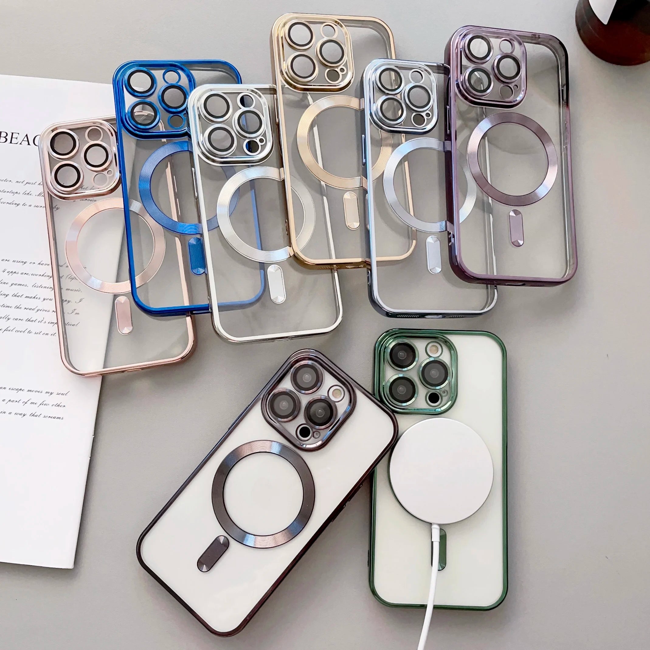 Luxury Plating Magnetic Wireless Charging Soft TPU Phone Case for iPhone 15 14 13 12 11 Pro Max Magsafe Lens Film Clear Cover