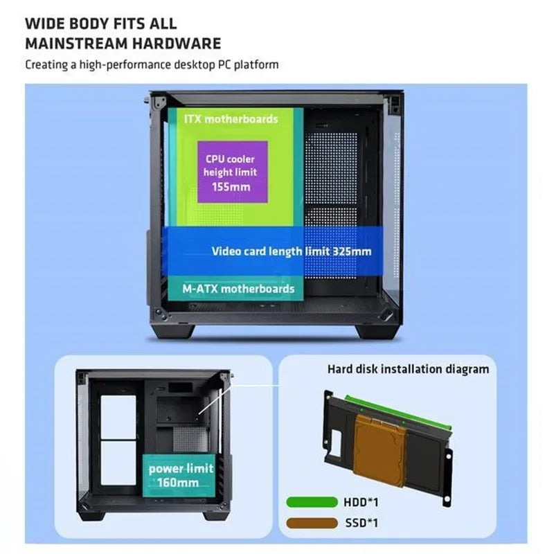 Yeah Magic CUBE MATX PC Case 270° Panoramic View Ultra-Clear Triple-Glass Showcase Design Supports up to 5 Fans オフィス＆ゲーミング PCケース