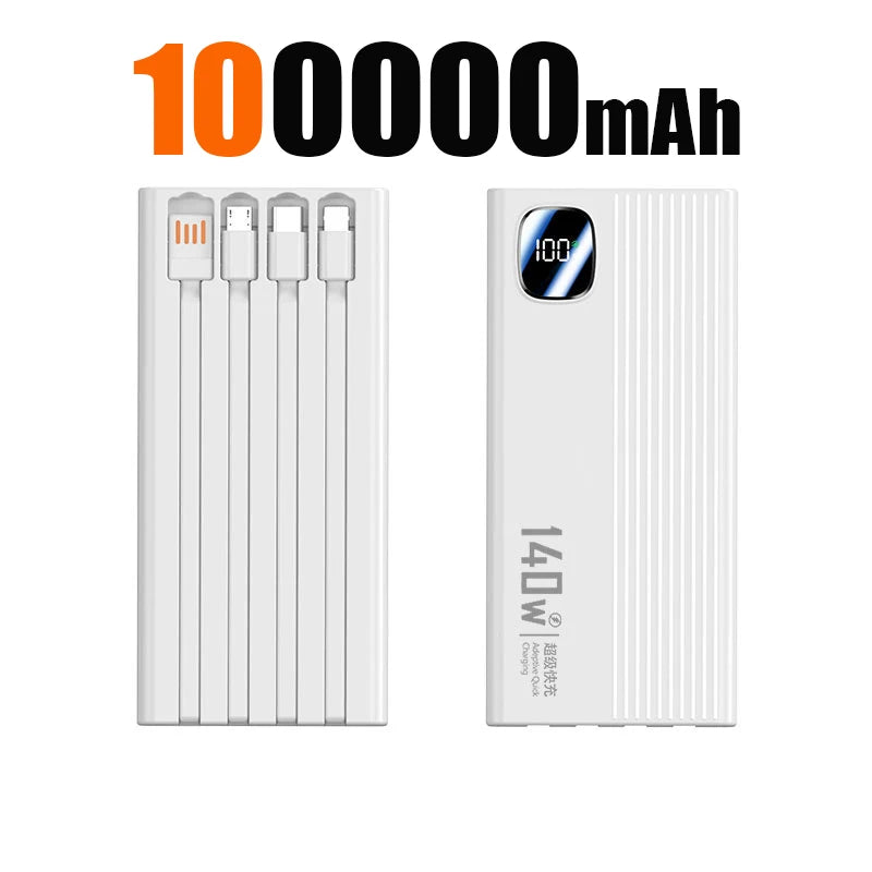 140W 500000mAh Power Bank Large Capacity 4 In1 Cables Intelligent Digital Display Light Portable Powerbank For iPhone Huawei New