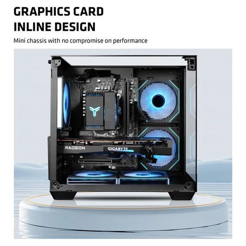 Yeah Magic CUBE MATX PC Case 270° Panoramic View Ultra-Clear Triple-Glass Showcase Design Supports up to 5 Fans オフィス＆ゲーミング PCケース