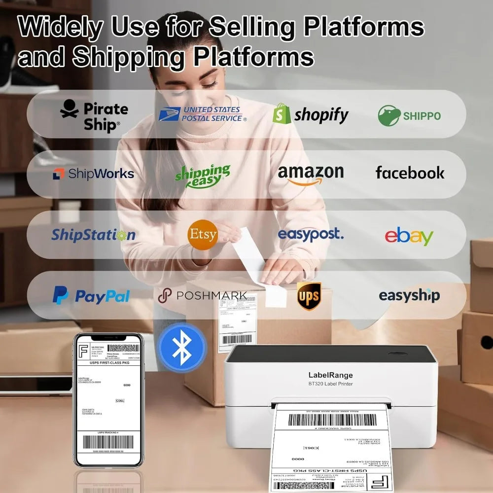 4x6 Thermal Shipping Label Printer for Ecommerce Compatible with Amazon eBay USPS Pirate Ship Bluetooth and USB