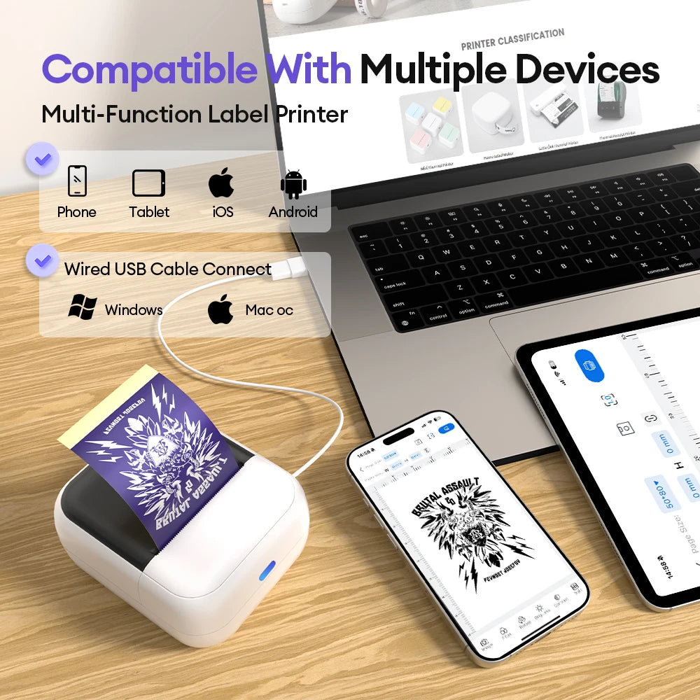 C50 Mini Tattoo Printer Portable Inkless Transfer Machine 2 Inch 15‑57mm Compatible With Phone PC iPad For Tattoo Pattern Logo