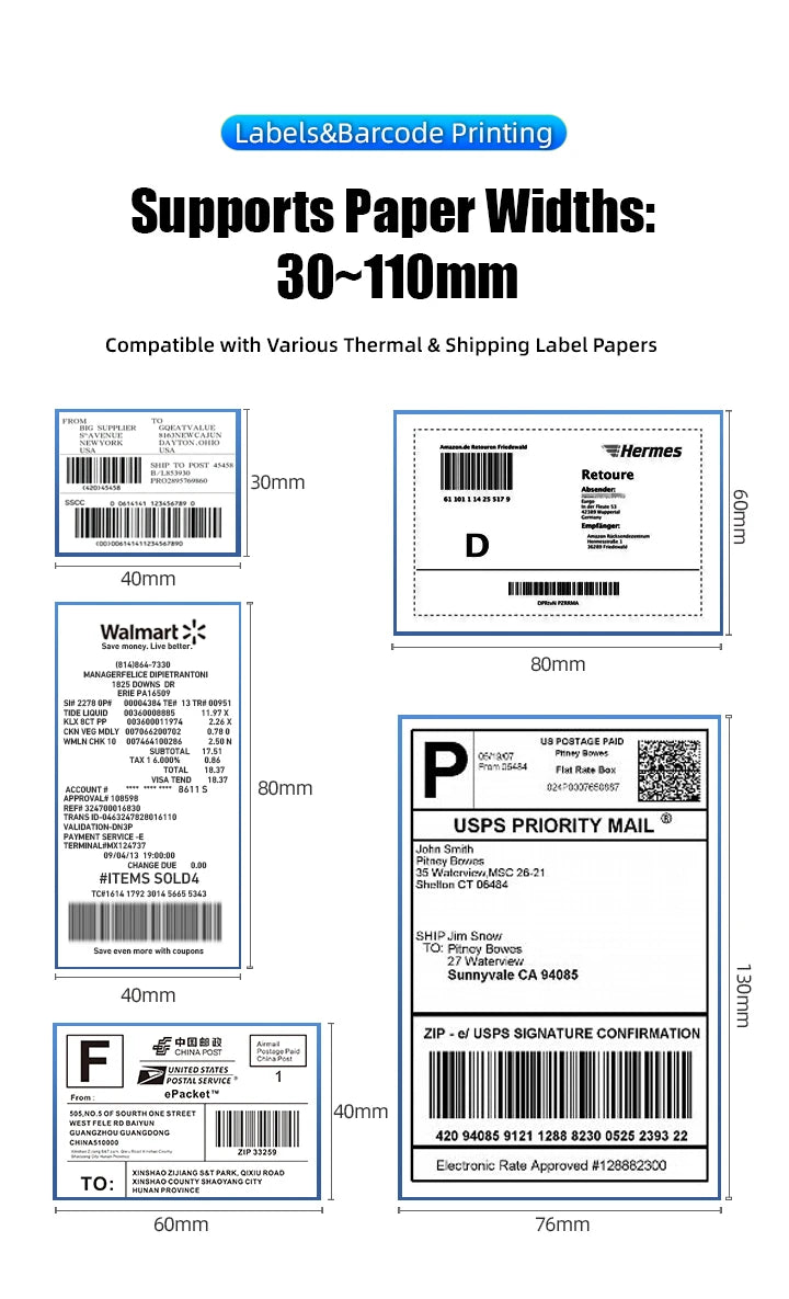 4 inch Bluetooth thermal printer for 30mm-110mm Paper DHL,Fedex Express delivery label barcode printer Android iOS Windows